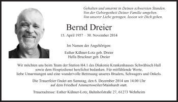 Traueranzeige von Bernd Dreier 