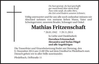 Traueranzeige von Mathias Fritzenschaft 