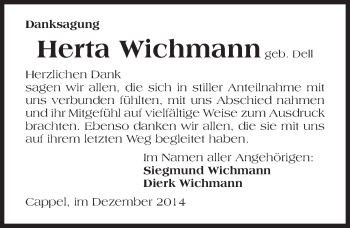 Traueranzeige von Herta Wichmann 