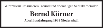 Traueranzeige von Bernd Körner 