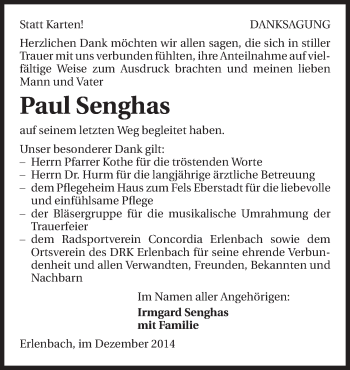 Traueranzeige von Paul Senghas 