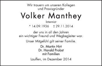 Traueranzeige von Volker Manthey 