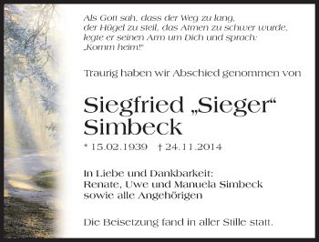 Traueranzeige von Siegfried Simbeck 