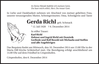 Traueranzeige von Gerda Richl 