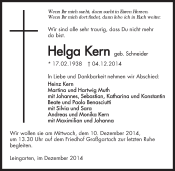 Traueranzeige von Helga Kern 