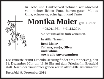 Traueranzeige von Monika Maier 