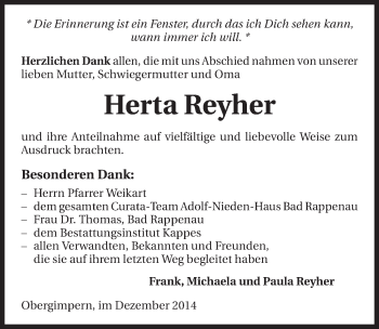 Traueranzeige von Herta Reyher 