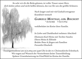 Traueranzeige von Gabriele Mosthaf 