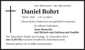 Traueranzeige von Daniel Bohrt 