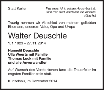 Traueranzeige von Walter Deuschle 