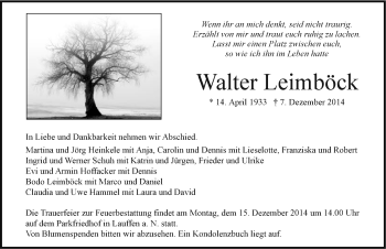 Traueranzeige von Walter Leimböck 