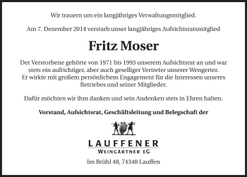 Traueranzeige von Fritz Moser 