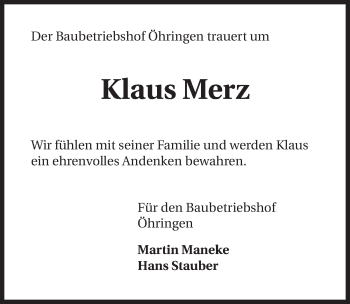 Traueranzeige von Klaus-Dieter Merz 