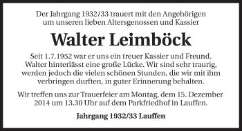 Traueranzeige von Walter Leimböck 