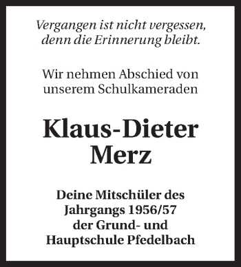 Traueranzeige von Klaus-Dieter Merz 