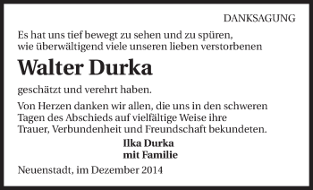 Traueranzeige von Walter Durka 