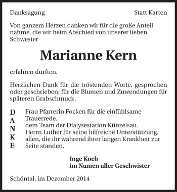 Traueranzeige von Marianne Kern 