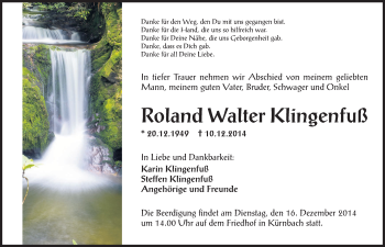 Traueranzeige von Roland Walter Klingenfuß 