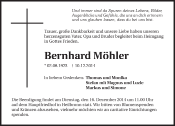 Traueranzeige von Bernhard Möhler 