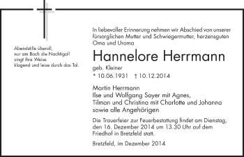 Traueranzeige von Hannelore Herrmann 