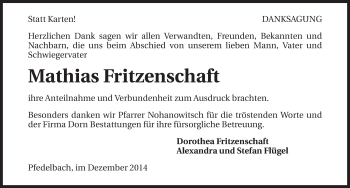 Traueranzeige von Mathias Fritzenschaft 