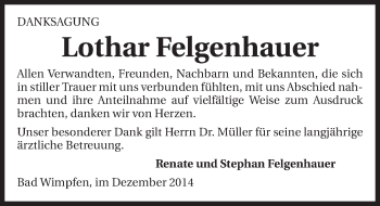 Traueranzeige von Lothar Felgenhauer 