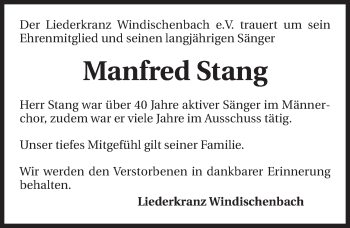 Traueranzeige von Manfred Stang 