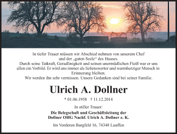 Traueranzeige von Ulrich Dollner 