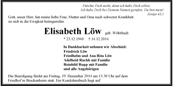 Traueranzeige von Elisabeth Löw 