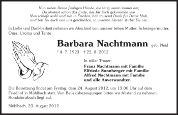 Traueranzeige von Barbara Nachtmann 