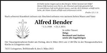 Traueranzeige von Alfred Bender 