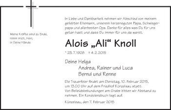 Traueranzeige von Alois Knoll 