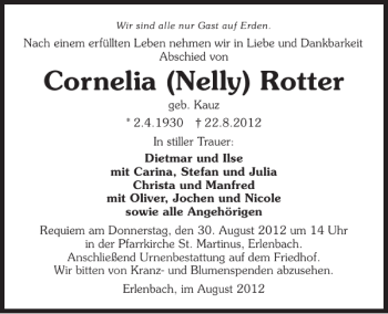 Traueranzeige von Cornelia Nelly Rotter 