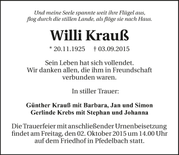 Traueranzeige von Willi Krauß 