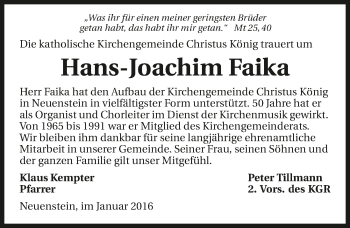 Traueranzeige von Hans-Joachim Faika 