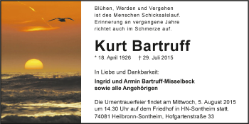 Traueranzeige von Kurt Bartruff