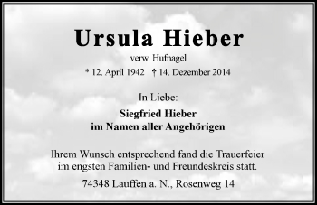 Traueranzeige von Ursula Hieber 