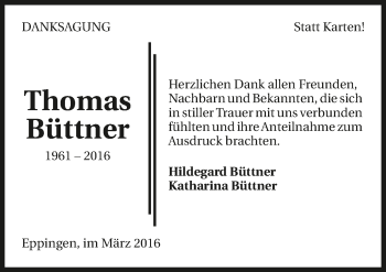 Traueranzeige von Thomas Büttner 