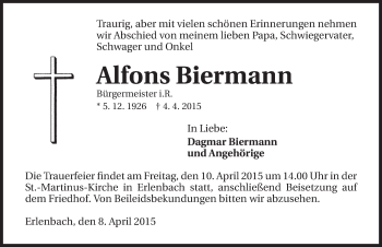 Traueranzeige von Alfons Biermann 