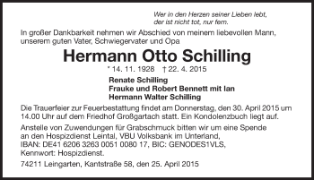 Traueranzeige von Hermann Otto Schilling 