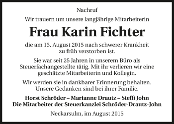 Traueranzeige von Karin Fichter 