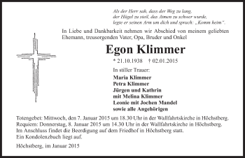 Traueranzeige von Egon Klimmer 