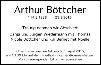 Traueranzeige von Arthur Böttcher 