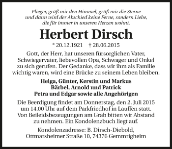 Traueranzeige von Herbert Dirsch 