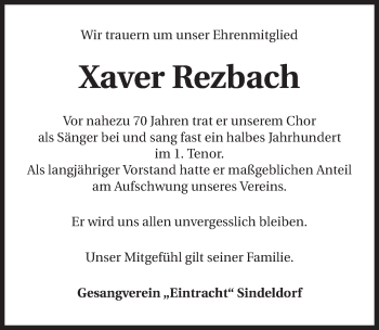 Traueranzeige von Xaver Rezbach 