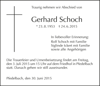 Traueranzeige von Gerhard Schoch 