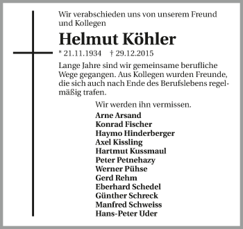 Traueranzeige von Helmut Köhler 