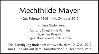 Traueranzeige von Mechthilde Mayer 