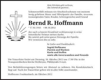 Traueranzeige von Bernd R. Hoffmann 