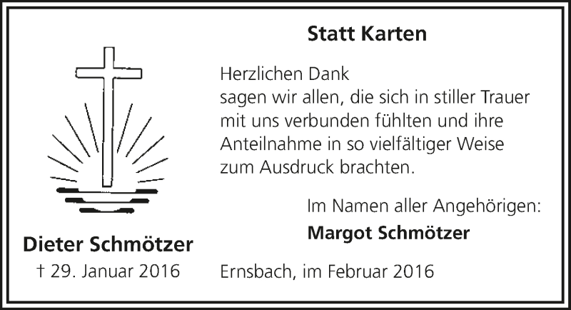  Traueranzeige für Dieter Schmötzer vom 23.02.2016 aus 